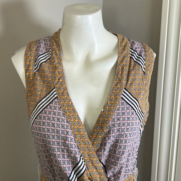 Anthropologie Maeve Carla Wrap Dress Pink Combo Vneck Tie Closure Side Zip Sz 8 - Picture 6 of 16